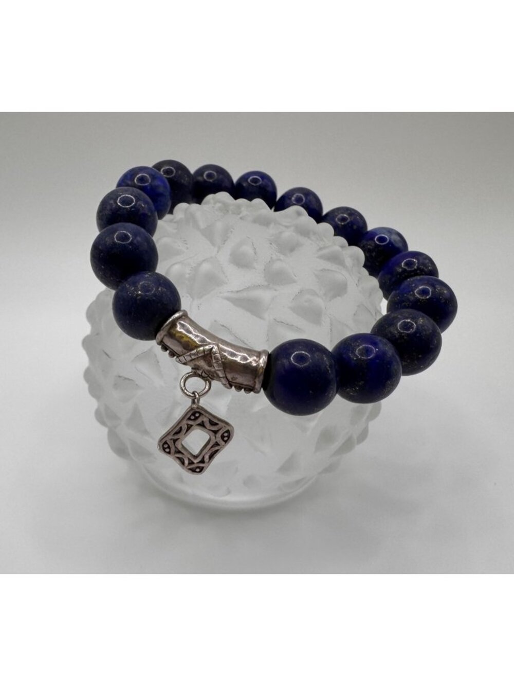 Silpada Stretch Lapis Lazuli Bracelet Sterling Silver 925 Beaded Charm 12mm